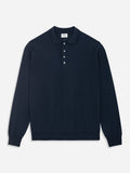 Navy Fine Merino Long Sleeve Polo