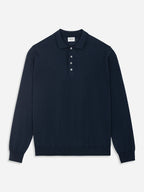 Navy Fine Merino Long Sleeve Polo